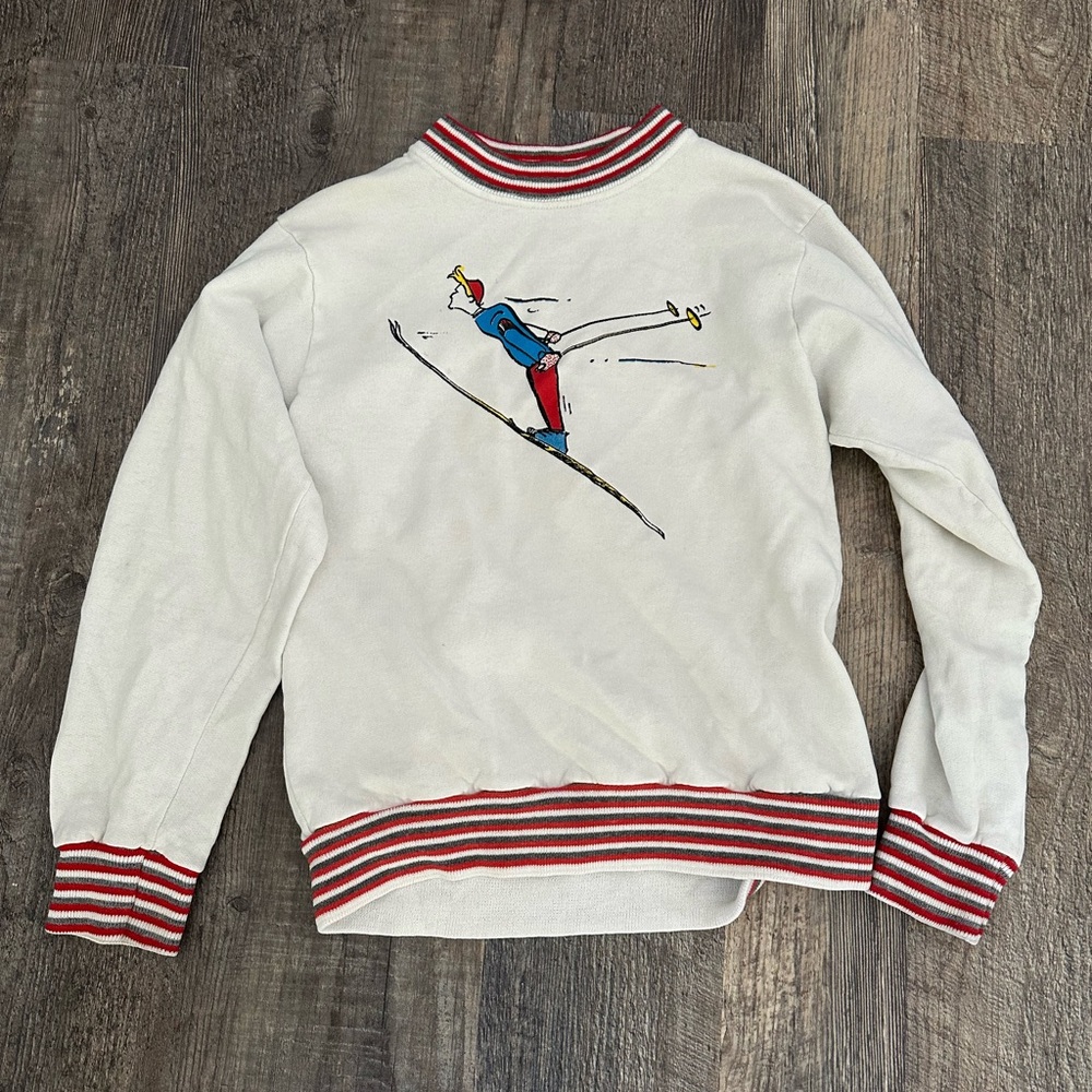 Vintage Cartoon Ski Jump Sweater - Retro Wham Graphic XS